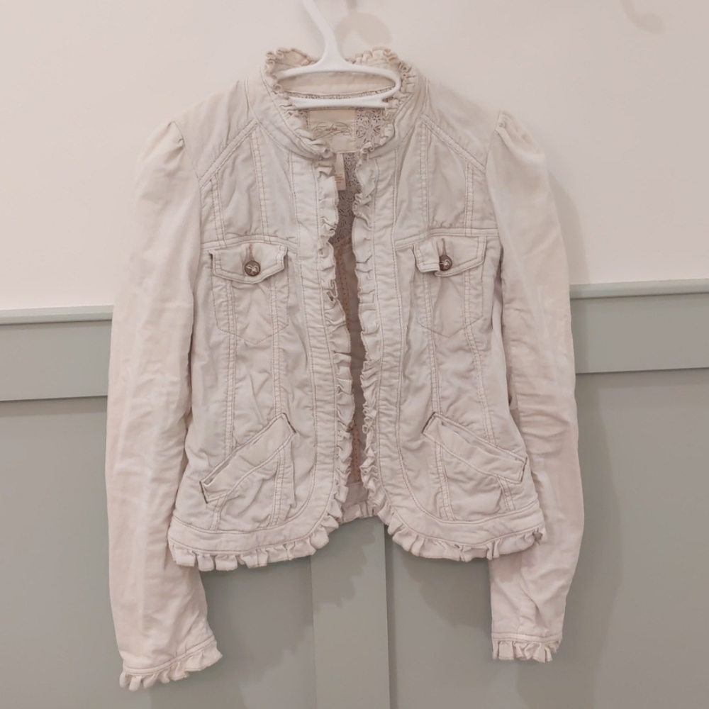 Anthropologie Cidra ivory corduroy ruffle jacket